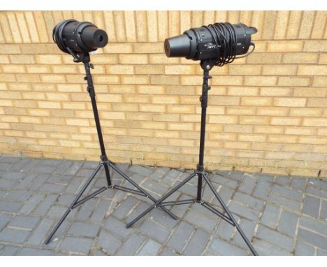 Photographic equipment - two Shylow XZ-400A studio strobe lighting units each with tripod stands in soft case 
