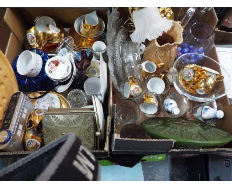 Two boxes containing a large collection of glassware and ceramics to include Limoges coffee service, a Sylvac water jug, tabl