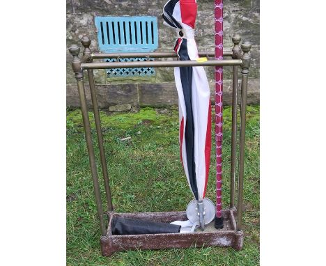 An Antique five division brass stick stand, of rectangular form