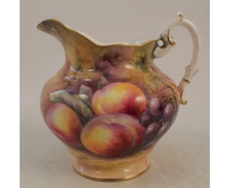 An unmarked Royal Worcester cream jug, decorated with hand painted fruit by Tom Lockyer, height 4.5insCondition Report:  Mino