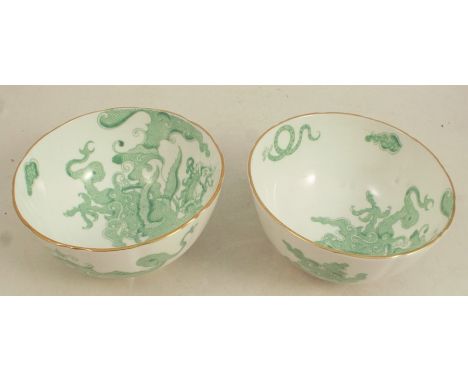 Two Royal Worcester Green Dragon slop bowls, circa 1958, diameter 5.5ins x height 2.75insCondition Report:  Both in good cond