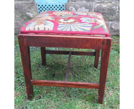 A square Georgian mahogany stool, with tapestry top, width 18ins