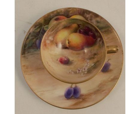 A Royal Worcester miniature teacup and saucer, decorated with hand painted fruit by Ricketts, circa 1917Condition Report:  Sa