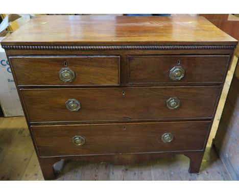 A 19th century mahogany chest, of two short over two long drawers, with bobbin turned moulding, width 35ins