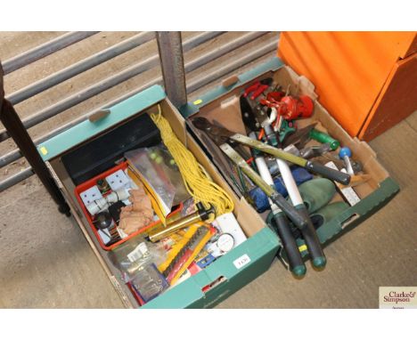 Two boxes of tools; rope etc