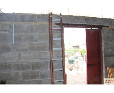 A small wood and metal extending ladder 