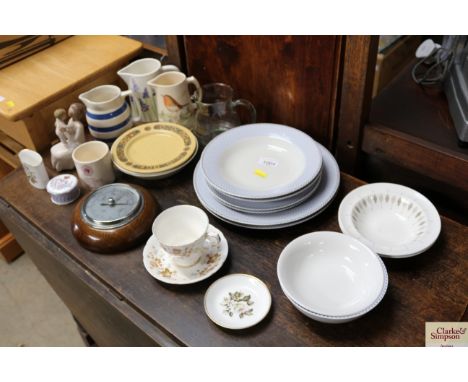 An oak mounted barometer; a quantity of Royal Worcester "Azure" patterned bowls and plates etc