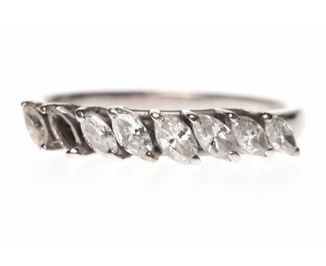 DIAMOND DRESS RINGset with a single row of marquise cut diamonds totalling approximately 0.50 carats, unmarked, size L-M, 3g