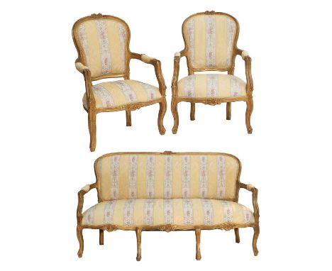 A 19th Century French Giltwood Three-Piece Salon Suite, sofa 163cm by 80cm by 90cm