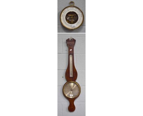 A Mahogany Inlaid 8" Wheel Barometer, signed C. Ferrelli fecit, early 19th century, 102cm high, together with a brass cased a