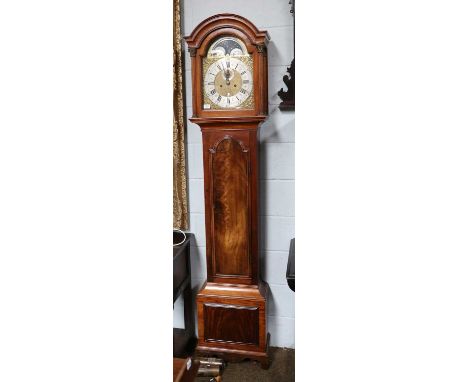 A Mahogany Eight Day Longcase Clock, 12" arched brass dial, with silvered chapter ring signed Thomas Stansbury, Hereford, the