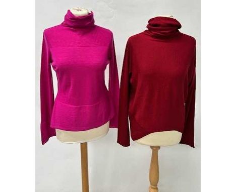 Brora Purple Wool Panelled A-Line Skirt with buttoned patch pockets (size 14), Burberry London Cashmere Pale Lavender Cardiga