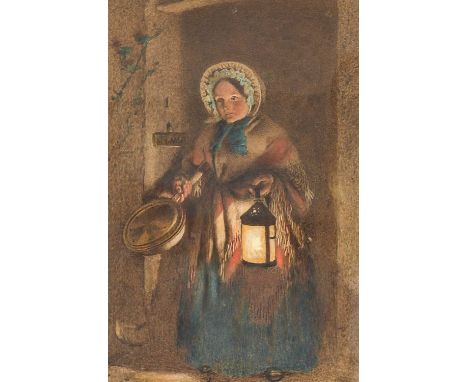 E T Haynes (19th/20th Century) Figure at a cottage door holding a lantern Signed, watercolour, together with a further waterc