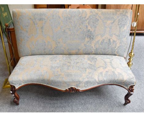 A Victorian Rosewood Framed High-Back Sofa, with serpentine fronted seat moving on castors, 129cm by 58cm by 95cm