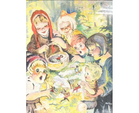 R K Todd (20th Century) Children and fairies in woodland Gouache, together with a further 20th century gouache showing a roya