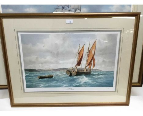 John Chancellor limited edition print - Victory in pursuit of Nelson, 286/850, in glazed gilt frame, 52cm x 77cm, together wi