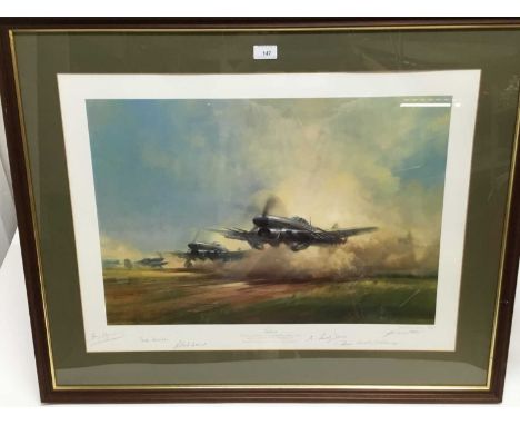 Frank Wootton signed limited edition print - Typhoon, 641/850, including the signatures of Harry Broadhurst, Roland Beaumont,