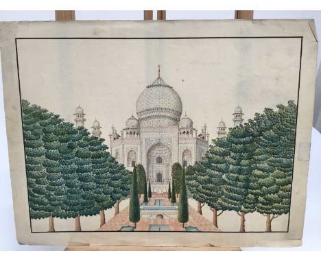 19th century Indian watercolour of the Taj Mahal, 32cm x 42cm, together with an 18th /19th century macabre watercolour, 30cm 