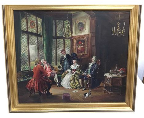 Arthur Gregory, early 20th century, oil on canvas, 18th century interior scene with elegant figures, signed, in gilt frame, 5