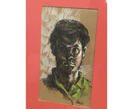 Harold Riley (b.1934) charcoal and ink drawing - head and shoulders portrait of a young man, signed and dated 1961, in glazed