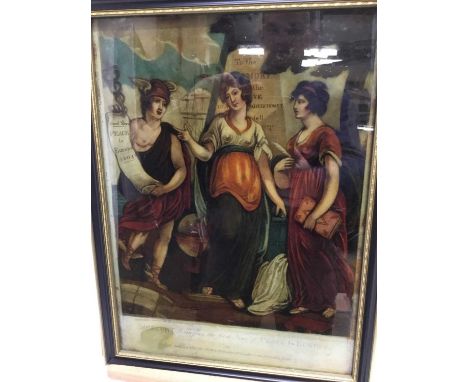 Regency style reverse print on glass, 34 x 26cm, together with another, framed