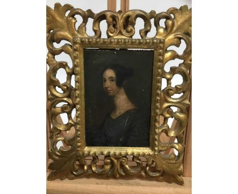 English School, 19th century, half length portrait of a woman, 16 x 10cm, in Florentine frame