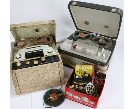 Vogue tape recorder, a Phillips reel to reel player together with a tin of reels (qty)