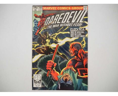DAREDEVIL #168 - (1980 - MARVEL - UK Price Variant) - First appearance and Origin of Elektra (mis-spelled "Elecktra' on cover