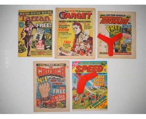MIXED UK FIRST ISSUE LOT (5 in Lot) - Includes TARZAN WEEKLY #1 (1977 - BYBLOS) with FREE GIFT SURVIVAL KIT BAG + TARGET #1 (