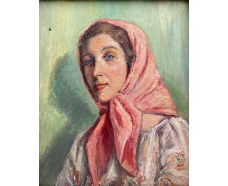 An oil on canvas, an Impressionist style portrait of a lady, in a painted frame with indistinct notes to the reverse; possibl