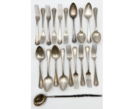 A collection of early silver plated cutlery to include eleven Christofle forks, four Christofle spoons, four spoons with othe