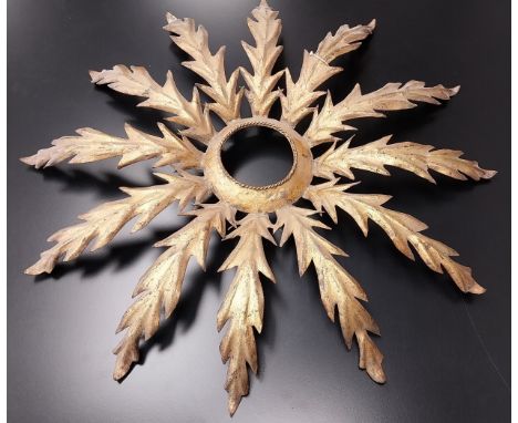 A French gilt metal sunburst pendant ceiling light shade. Dia.62cm