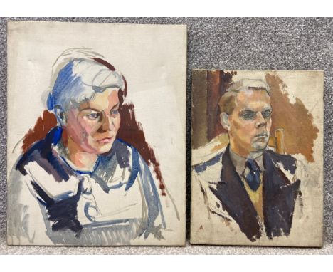Two oil portrait studies on canvas by Robert De Quin. Unframed and unsigned. H.51 W.40cm.