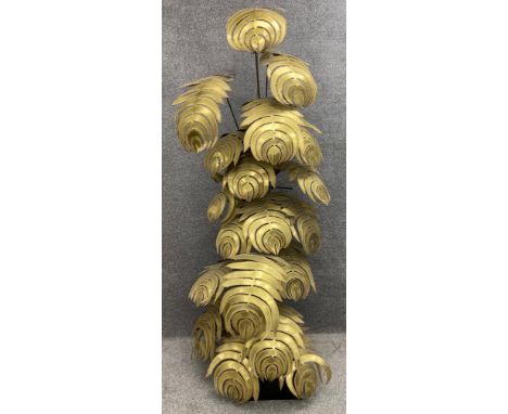 A large vintage gilt sheet metal Monstera plant floor lamp in the style of Maison Jansen.  H.182cm.