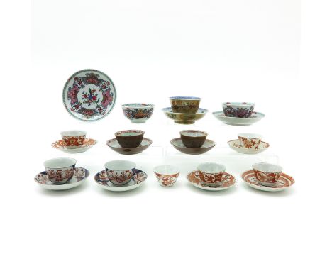 Including 23 cups and sacuers in diverse patterns and sizes, also including 18th Century, largest saucer is 14 cm. in diamete