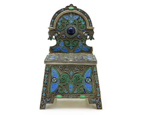 Russian Silver 84, with enamel work and inlayed with stone, 16 cm. tall.