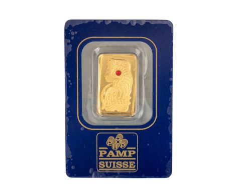 Pamp Swiss Goldbarren, 5 Gramm, Motiv Fortuna, mit Swarowski Kristall, Umverpackung mit leichten Gebrauchsspuren. Steuerbefre