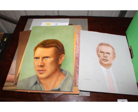 A quantity of oil portrait paintings depicting various famous people 