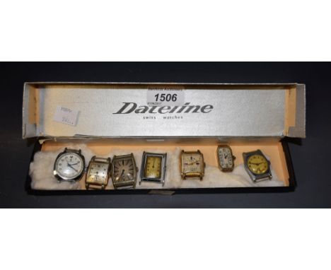 Seven vintage Art Deco wristwatch heads