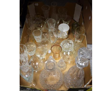 Glassware - decanter; drinking glasses; carafe; Royal Crown Derby Posie pattern christening mug