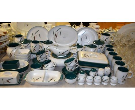 Denby Greenwheat - a comprehensive six place dinner service to include dinner plates; tea plates; cups and saucers; soup bowl