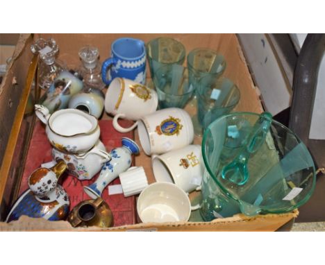 Ceramics and glassware - a etched glass lemonade set, jade green, lemonade jug and five glasses; royal commemorative mugs; tw