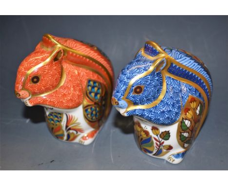 A Royal Crown Derby Paperweight, Red Squirrel, gold stopper, boxed; another, Debenhams Squirrel, gold stopper, boxed (2)