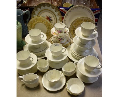 A pair of Royal Crown Derby Brocade pattern plates; Posie cups, saucers and tea plates; white glazed utility period tea set; 