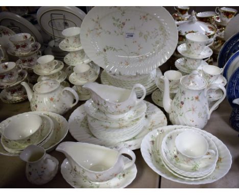 A comprehensive Wedgwood Campion pattern tea and dinner service comprising plates, side plates, sauce boats, coffee pot, tea 