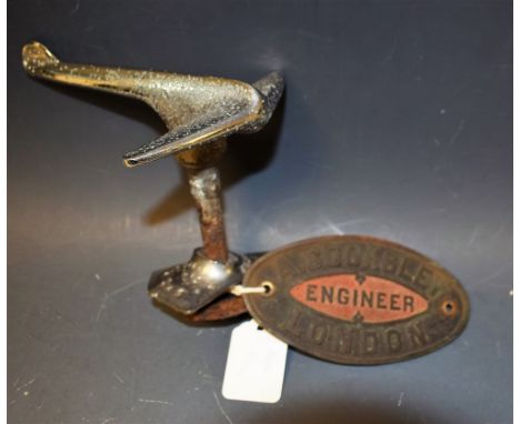 An Art Deco aeroplane car mascot; an A Cooksley engineer plaque