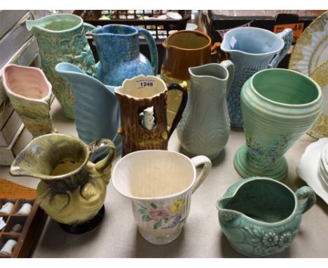 Ceramics - various vases and jugs to include Sylvac shell vase; a Radford green glazed jug; a Ruskin type mottled glaze jug e