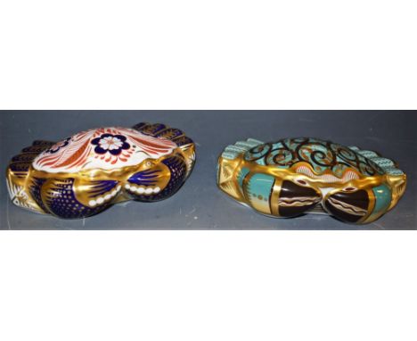 A Royal Crown Derby Paperweight, Cromer Crab, gold stopper, certificate, boxed; another, Crab, silver stopper, boxed (2)