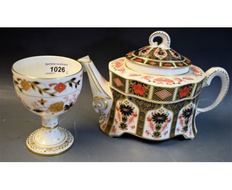 Royal Crown Derby 1128 pattern teapot, first quality; a Royal Crown Derby goblet (2)
