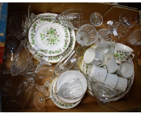 Ceramics and glassware - a Colclough part dinner service, green floral sprigs on white ground, six dinner plates, six side pl
